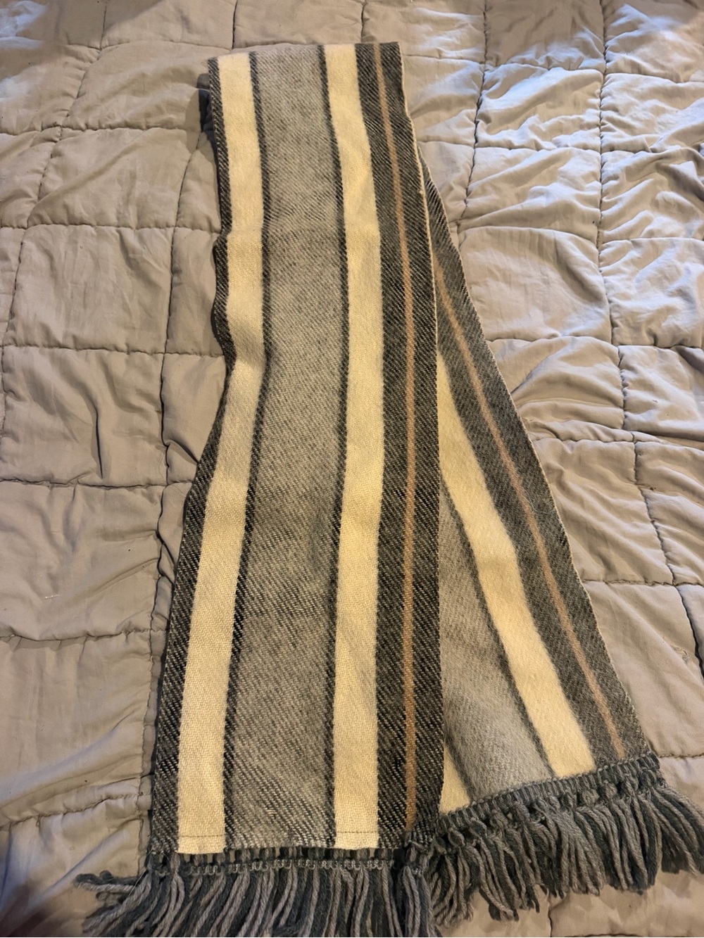Gray and Cream Striped Women's Fringe Scarf